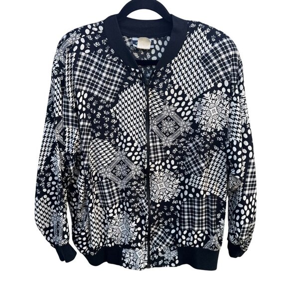 Cherisa Vintage 80s Womens Oversized Patchwork Patterned Retro Bomber Jacket 1X - Picture 1 of 9